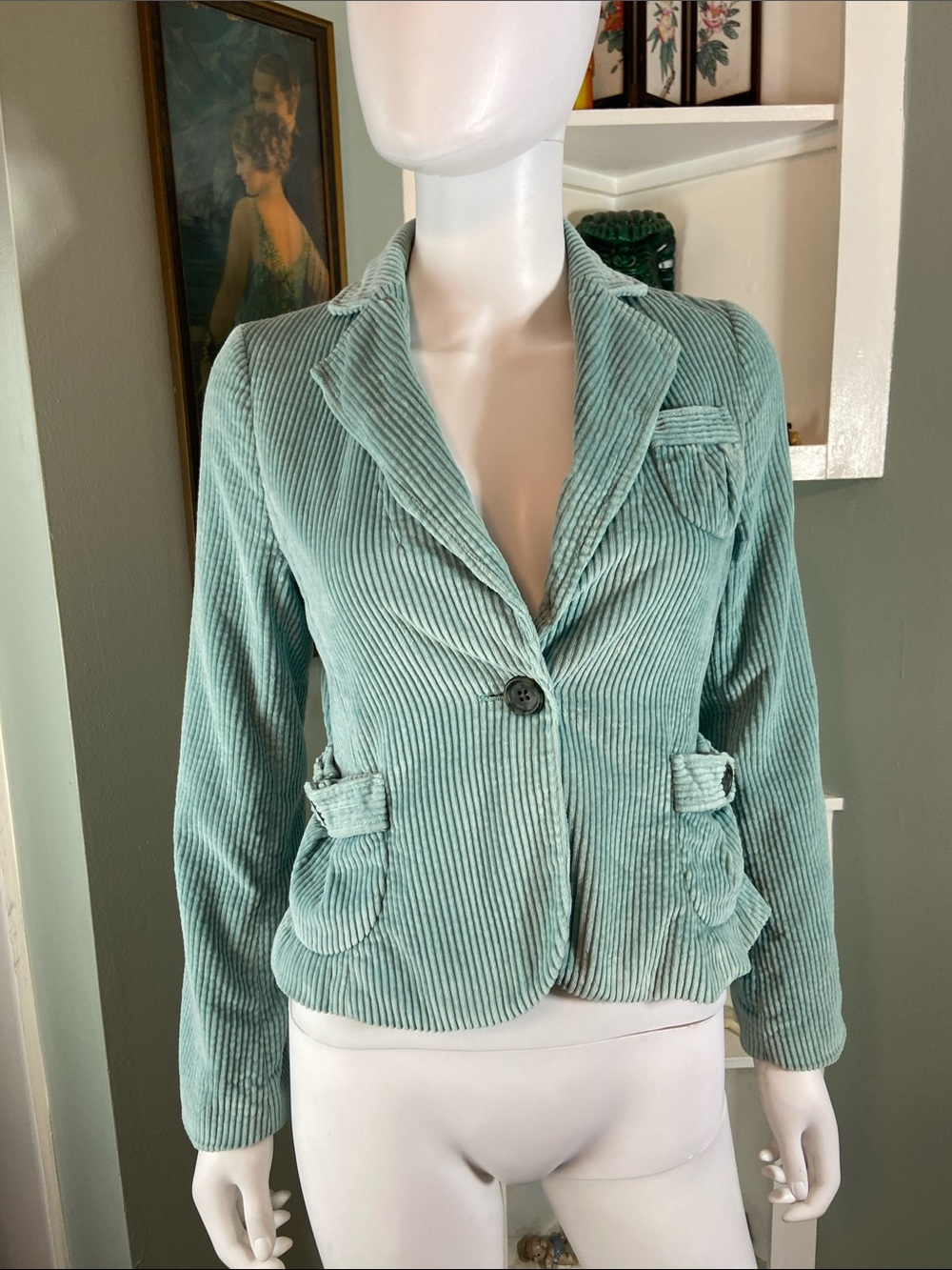 Banana Republic Light Green Wide Jumbo Elephant Corduroy Blazer Jacket Size 0